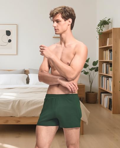 HEAVYWOOD Mens Pajamas Shorts 3 Inch Cotton Lightweight Lounge Active Workout Shorts Sleep Bottoms with Slight Stretchy (Dark Green, S)4