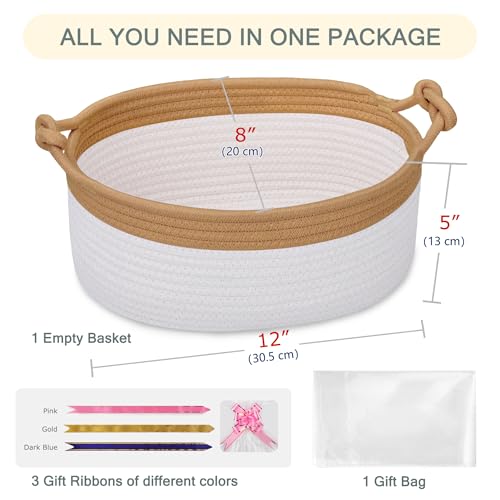 Image of COMSE Small Gift Basket Empty with Bag & Ribbons, Camel & White