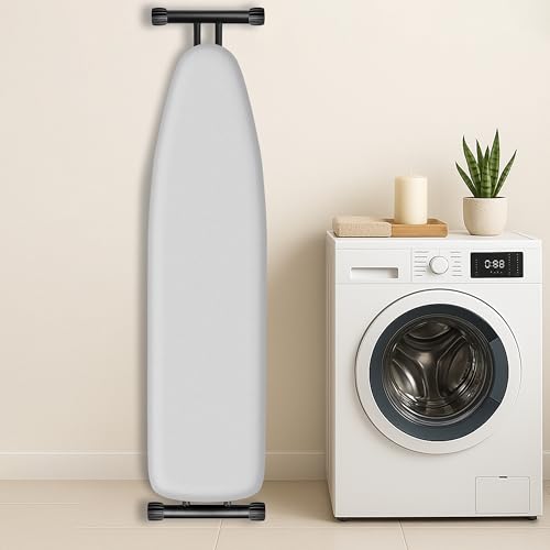 Image of Ironing Board Cover and Pad 15x54 Standard Size,Extra Thick Cotton Iron Board Cover with Padding, Silicone Coated Scorch Resistant, Elastic Edge with Hook & Loop Strap, Heatproof Silver