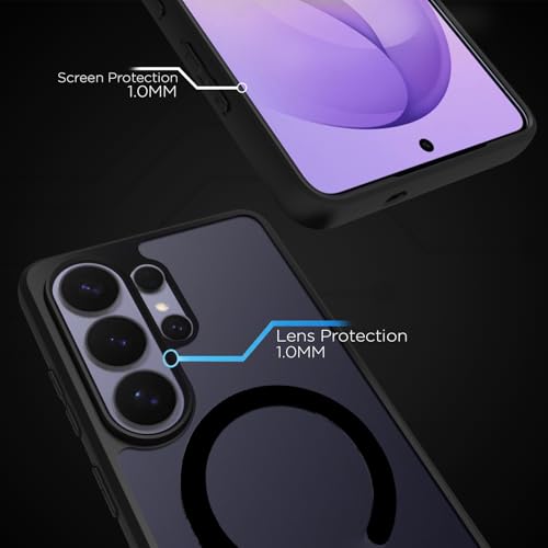 Image of RIGGEAR Shockproof Sleek Hybrid Armor Magnetic Back Cover Case Compatible with MagSafe Accessories for Samsung Galaxy S26 Ultra (Smoke Black Matte PC + Black TPU Bumper)