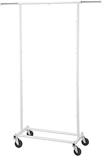 Simple Trending Standard Rod Clothing Garment Rack, Rolling Clothes Organizer on Wheels for Hanging Clothes, White