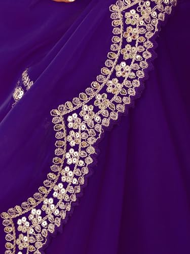 Image of Satrani Women's Tissue Silk Sequin Embroidery Scalloped Border Saree with Unstitched Blouse Piece