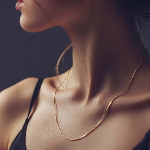Luxcuty 14K Gold Necklaces for Women Gold Chain for Women 14K Gold Box Chain Necklace for Womens Tightly-Connected Links with Neat Geometry 0.8/1.2mm Wide Box Chains for Men 14/16/18/20/22/24/26in (0.8mm, 22, Inches) by Luxcuty - Image 5