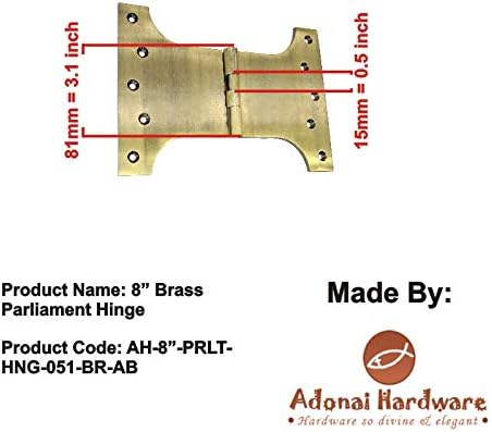 Adonai Hardware Brass Parliament Hinge (Supplied as 2 Pieces per Pack) (225mm x 146mm x 5mm, Antique Brass)