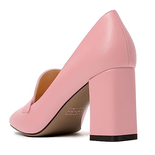 Image of MODENCOCO Womens Sexy Formal Matte Slip On Square Toe Work Block High Heel Loafers Shoes 3.5 Inch