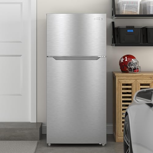 Image of KoolMore 28 Inch 14 Cu Ft Top Freezer Refrigerator, Stainless Steel, Freestanding Full Size Fridge Freezer for Home Kitchen or Garage