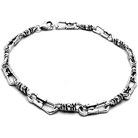 Blue Apple Co. Fisherman Link Bracelet Solid 925 Sterling Silver Oxidize Design Cross (8) Cover