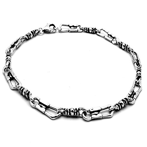 Blue Apple Co. Fisherman Link Bracelet Chain Solid 925 Sterling Silver Oxidize Design Cross