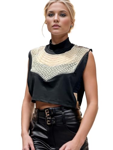 Image of Eyibenlilan Ladies' High Gloss Faux Pearl Elastic Knit Fabric Round Neck Fake Collar One Size Dickey Collar for Women