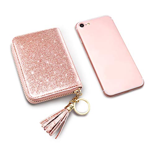Coco Rossi Women's Small Credit Card Wallet Rfid Glitter Bling Cute Accordion Card Holder With Zipper Pink #TOP6