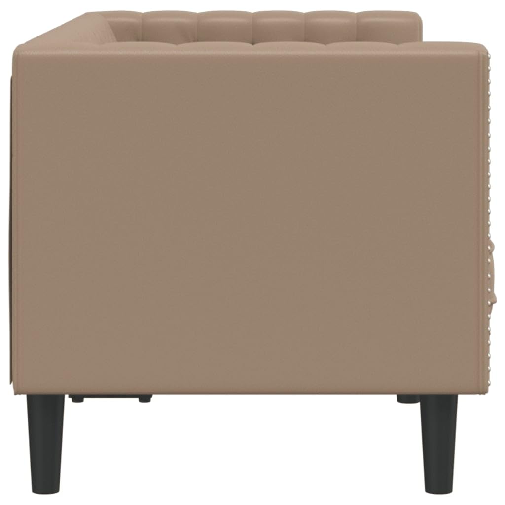Poltrona Chesterfield a 2 Posti Cappuccino in Similpelle,Divano,Divano da Soggiorno,Design Moderno,Divano Posti Economico-372664