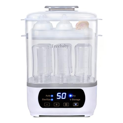 Freebaby Baby Bottle Steamer and Dryer,All-in-One Sterilizer and Dryer for All Baby Bottle,Bottle Sanitizer for Pacifiers&Breast Pump Parts, with LED Screen and Auto-Off