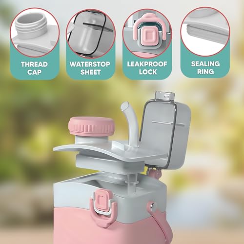 Collapsible-Water-Bottle--20oz-Silicone-Water-Bottle-with-Straw-and-Hook--Portable-and-Foldable-Water-Bottle-for-Office-Hiking-Sports--Leakproof-and-BPA-Free-Travel-Bottle-Pink