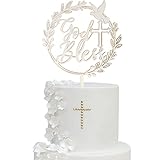 1 PCS God Bless and Cross Cake Topper with Dove Wooden God Bless Cake Pick First Communion Cake Decoration for Christening Religious Baptism Baby Shower Birthday Party Cake Decorations Supplies