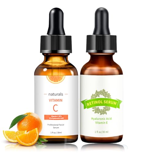 Vitamin C Serum & Retinol Serum 2PCS - Gesichtspflege Skincare Set - Hyaluronsäure Se rum für das Gesicht - Anti Falten Ser um - Anti Aging Hautpflege für Frauen - Reduziert Feine Linie & beruhigt