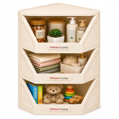 Image of URBAN LUXY Collapsible Wardrobe Rack for Storage /Sturdy Wardrobe /Kitchen Cupboard /Foldable Storage Organizer /Closet for Bedroom /Living Room /Laundry Room (Corner Cupboard, 3PCS)