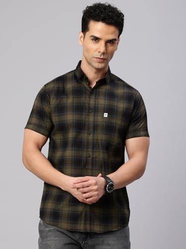 Image of Majestic Man Men Comfort Slim Fit Checked Pure Cotton Half Sleeve Casual Shirt