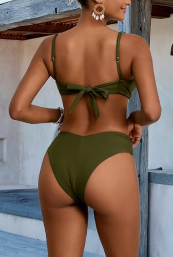 Image of geluboao Bikini Sets for Women Cheeky High Waisted Kont Front Adjustable Two Piece Swimsuit