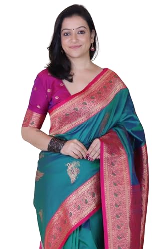 Image of SGF11 Women's Kanjivaram Pure Soft Silk Saree With Blouse Piece