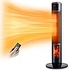 Calentador eléctrico portátil para habitaciones grandes, calentador de espacio de torre de cerámica de 37 pulgadas con llama 3D para calefacción de habitación, oscilante, control remoto, protección