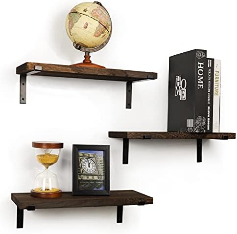 Wall-Mounted Floating Shelf 3-Piece Modern Rustic Wall-Mounted Shelf, Elegant Wall-Mounted Storage Shelf, Easy to Install- Perfect Rustic Floating Shelves for Bedroom, Kitchen and Bathroom （ Brown）