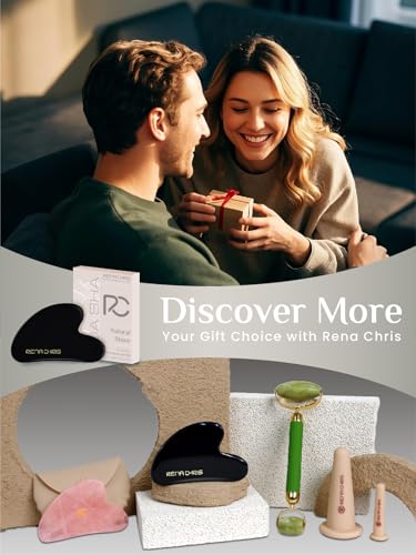 Rena Chris Obsidian Gua Sha Stein, Guasha Stein für Kieferlinien-Straffung und Reduzierung von Gesichtsschwellungen, Hautpflege-Geschenk – Schwarz 6
