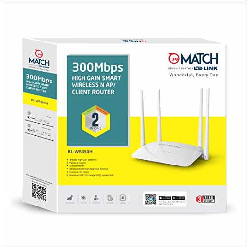 Image of 300Mbps Smart Single Band WiFi Router | Range Extender | 4 * 5dBi high-gain Antennas | 64 Users simultaneously | 5000 sq. feet Coverage | Guest Network | Parental Control.
