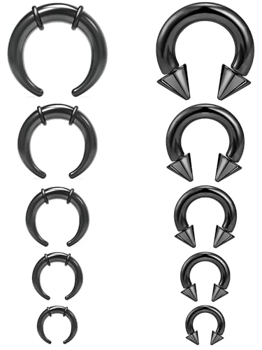 Septum Stretching Kit Big Nose Piercing Rings Stretched Jewelry for Women Men 14g 12g 8g 6g 4g Acrylic Pincher Taper Surgical Steel Internally Threaded Horseshoe
