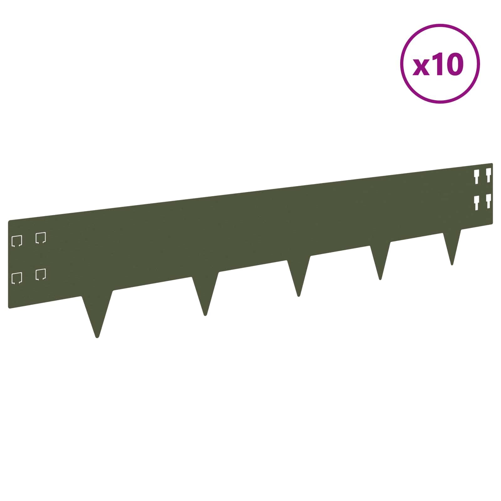 Krawędź trawnika 10 szt. 100 x 20 cm stal oliwkowa zieleń