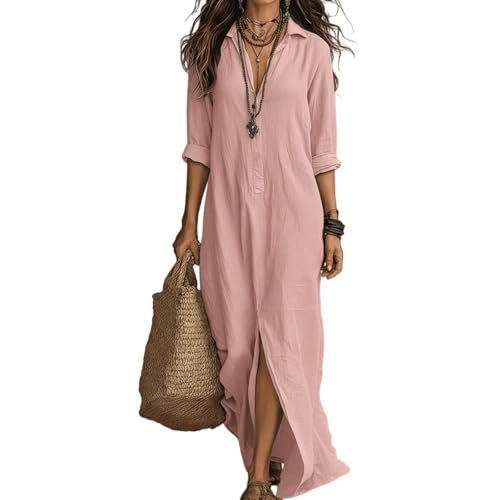 Robe ete femme fluide longue boutonnée fente coupe ample casual