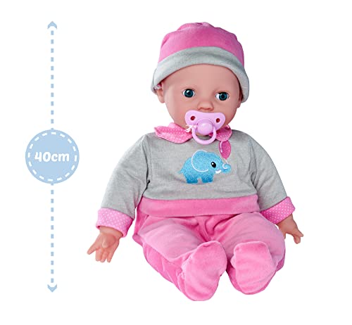 Simba 105140066 - Laura Interactiv, Weichkörperpuppe mit Schlafaugen, brabbelt bei Bewegung, trinkt von Flasche und schläft EIN, 40cm, Babypuppe ab 2 Jahre – Bild 4