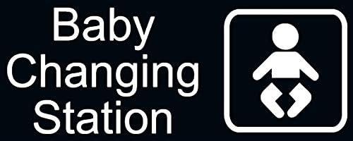 New Baby Changing Station Sign, 8 x 3 in with English and Symbol, Black for Men, Women, Unisex