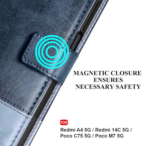 Image of TheGiftKart Flip Back Cover Case for Mi Redmi A4 5G / Redmi 14C 5G / Poco C75 5G / Poco M7 5G | Dual-Color Leather Finish | Inbuilt Stand & Pockets | Flip Back Cover (Faux Leather, Blue & Sky)