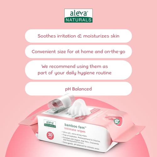 Image of Aleva Naturals Bamboo Fem Wipes for Woman - Ultra-Soft, Biodegradable, pH Balanced Formula to Refresh Intimate Areas, Gentle Cleansing Wipes - Value Pack- 30 Count X 12 (360 Count)