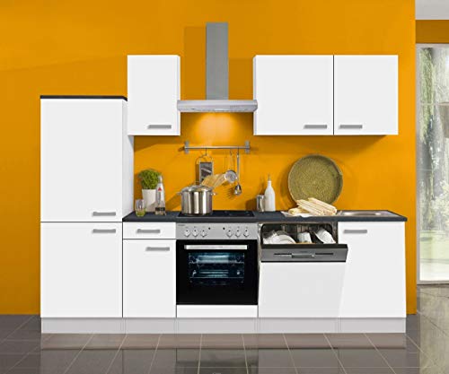 idealShopping Küchenblock Oslo 270 cm mit Einbauspüle ohne Elektrogeräte in weiß matt (Geschirrspüler geeignet)