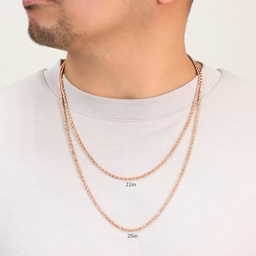 Nuragold 10k Real Rose Gold 3mm Rope Chain Diamond Cut Necklace (16"-30") Italian Jewelry for Men & Women2