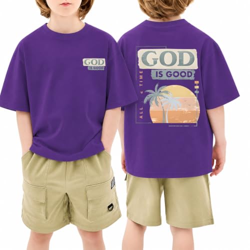 Image of KEEVICI Boys God is Good Shirt Christian Faith Shirts for Kids Jesus Beach Palm Tree Hawaiian Tshirt Graphic Tees Cotton Tops