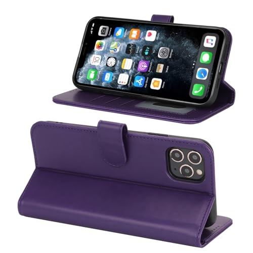 Image of for iPhone 11 Pro Max Case Wallet with Card Holder,for iPhone 11 Pro Max Wallet Case for Women Men,PU Leather Shockproof Magnetic Buckle Stand Flip Phone Case-Purple