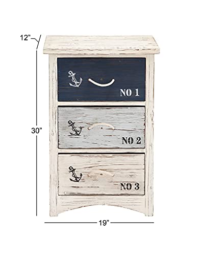 Deco 79 Wood Anchor Chest With Rope Handles, 19" X 12" X 30", White #TOP2