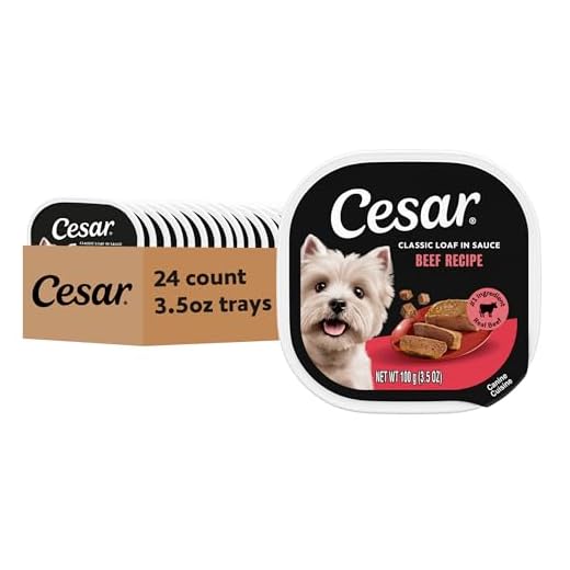 Cesar Classic Loaf in Sauce Adult Wet Dog Food Beef Recipe, Wet Food for Dogs, 3.5 oz Easy Peel Trays, 24 Count