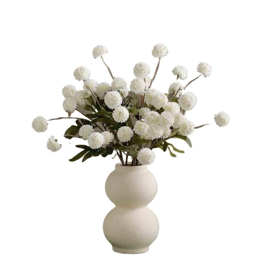 Bx9rE7tK3g Faux Flowers with Vase White Multi-branch Dandelion Simulation Flowers Fake Flower Arrangement Home Living Room Desktop Decoration Artificial Flowers