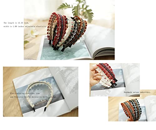 Outvie Boho Ethnic Wind Embroidery With Floral Headband Non-Slip Elastic White Metal Hairband Wedding Headband For Woman Girls #TOP1