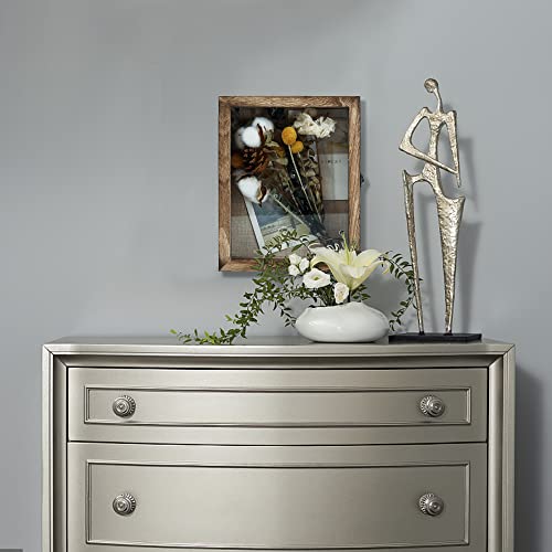 Image of GraduationMall 8x10 Shadow Box Frame Solid Wood Glass Door Display Case with Linen Back and 6 Stick Pins,1.5 inches Interior Depth,Ideal for Memorabilia Pictures Flowers Medals Tickets