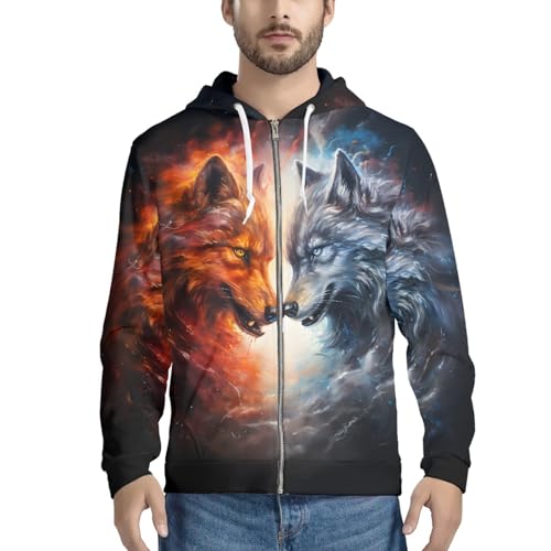 JooMeryer Unisex Mens Cool Wolf Full Zip Up Hoodies Long Sleeve Crew Neck Casual Jacket3