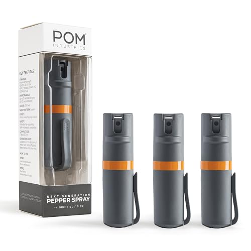 POM Pepper Spray Pocket Clip, Quick Flip Top Safety, Maximum Strength OC Formula with UV Marking Dye, Safe Compact and Tactical Design for Everyday Carry, 25 Bursts, 10 ft Range, 0.5 fl oz