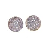 White Lilac Druzy Stud Earring Natural Real Drusy Quartz Gemstones- 10mm