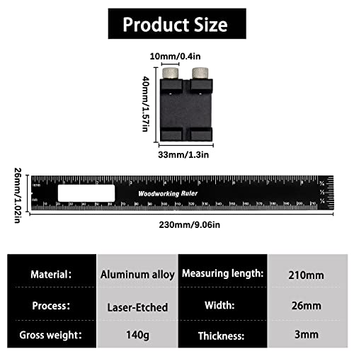 Pocket Ruler 8 Inch,Flexible Precision Black Metal Ruler,Professional Woodworking Track Ruler Measuring Marking Straight Edge Drafting Tool,Imperial And Metric Graduations,For Architects,Engineers #TOP1