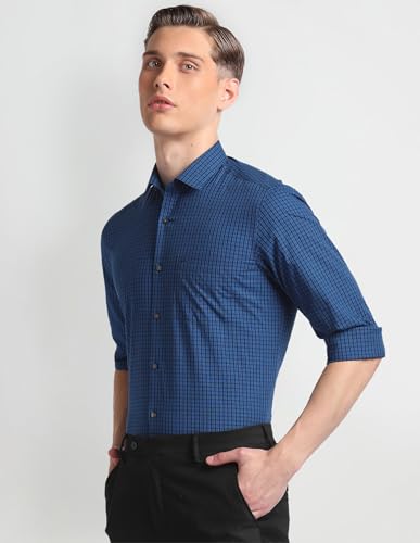 Image of Arrow Micro Check Slim Fit Cotton Formal Shirts for Men - Full Sleeve Shirt for Man