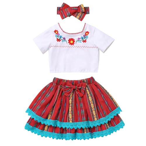 IBTOM CASTLE Baby Girl's Embroidered Mexican Traditional Fiesta Cinco de Mayo Outfit Skirt Diaper Cover Photo Shoot Clothes