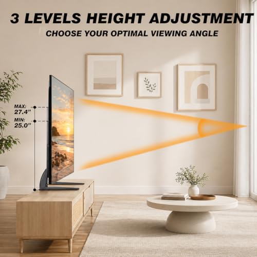 Image of BIG VUE Universal Table Top TV Stand for Most 27-55 Inch LCD LED Flat Screen TVs, Replacement Table Top TV Base with 3-Level Height Adjustment, TV Leg Max VESA 800x400mm, Holds up to 88lbs